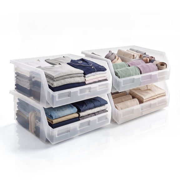 Sorbus Stackable Closet Organization Storage Bins, Extra Large Open Front Organizer, Clear, 4-Pack