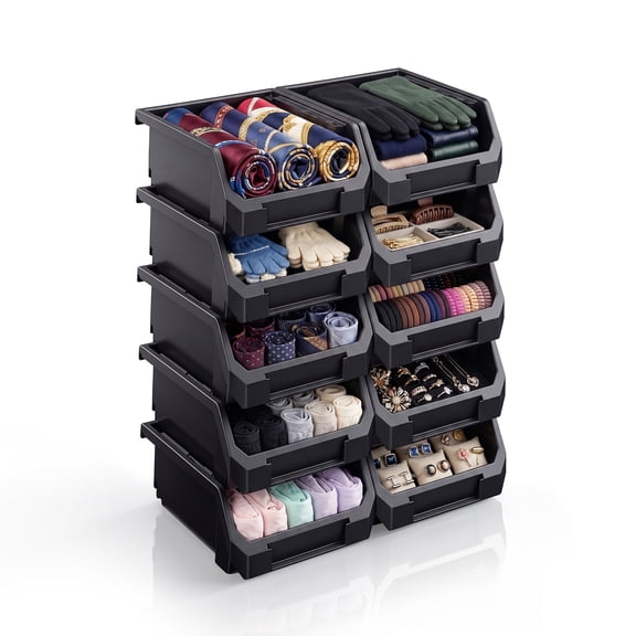 Sorbus Stackable Closet Organization Storage Bins, Small Open Front Organizer, Black, 10-Pack