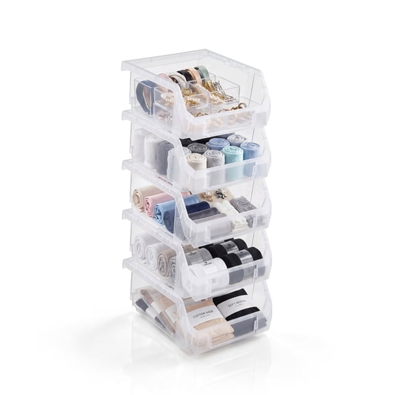 Sorbus Stackable Closet Organization Storage Bins, Small Open Front Organizer, Clear, 5-Pack
