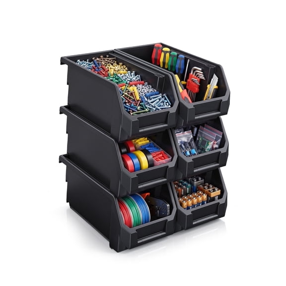 Sorbus Stackable Garage Storage Bins, Large Open Front Organizer, Black, 6-Pack
