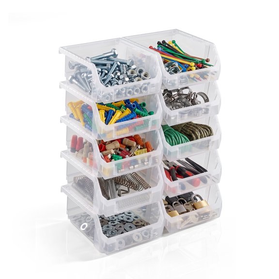 Sorbus Stackable Garage Storage Bins, Small Open Front Organizer, Clear, 10-Pack