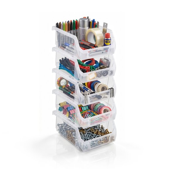Sorbus Stackable Garage Storage Bins, Small Open Front Organizer, Clear, 5-Pack