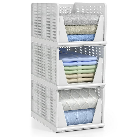 Sorbus Stackable Shelf Organizer - Set of 3 Large Baskets for Closet, Bathroom, Kitchen, Garage