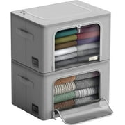 Sorbus Stackable Storage Bins, Fabric Organizer Bags with Window and Handles for Kids and Adults, 2Pk, Gray