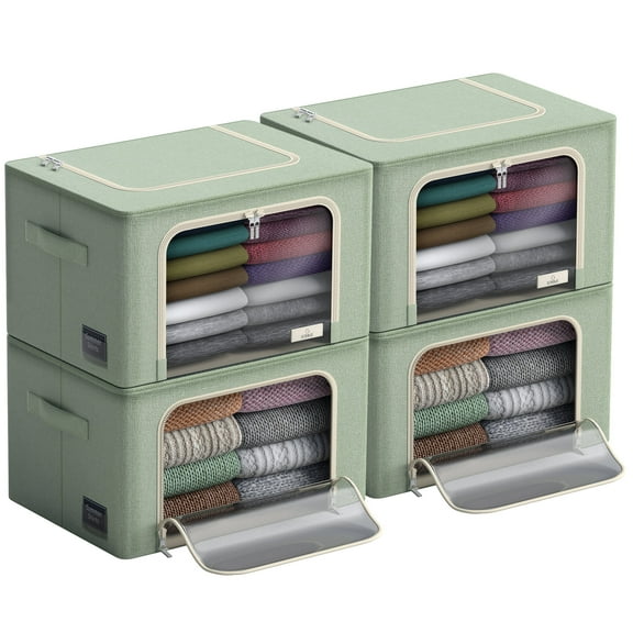 Sorbus Stackable Storage Bins, Fabric Organizer Bags with Window and Handles for Kids and Adults, 4Pk, Teal