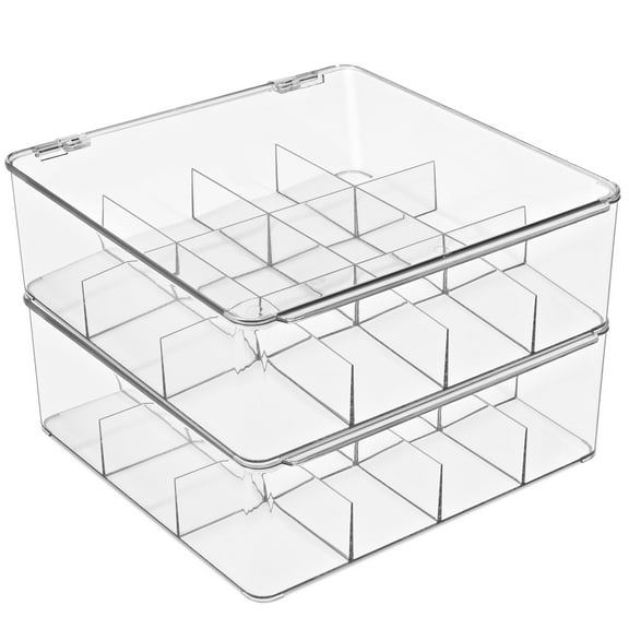 Sorbus Stackable Tea Bag Organizer, 2-Pack Plastic Tea Storage Holders with Hinged Lids, 12 Compartments Each for Kitchen or Pantry