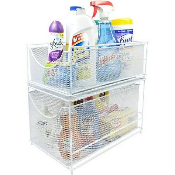 Sorbus 2-Tier Mesh Drawer Organizer with Pull Out Drawers, White