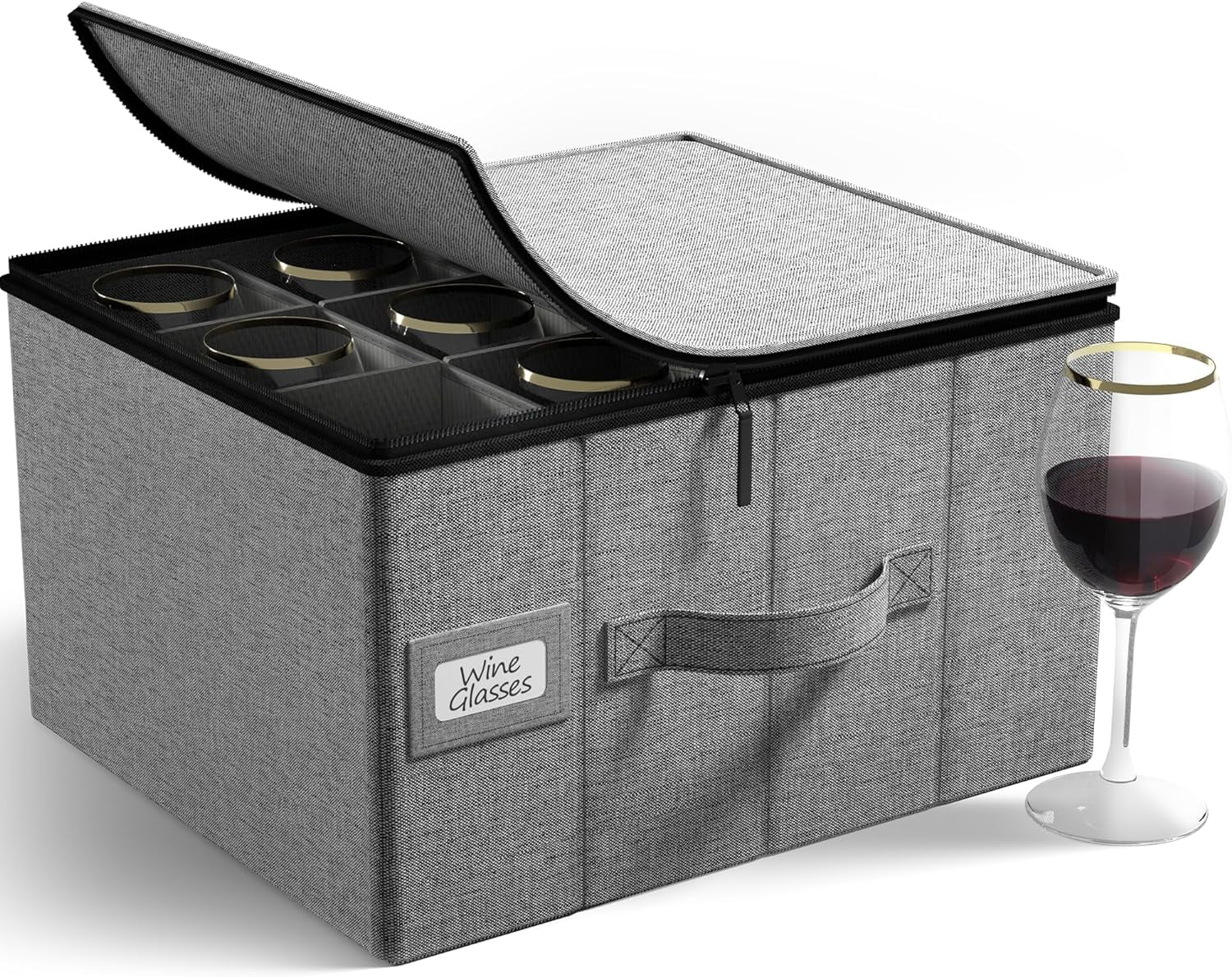 Sorbus Wine Glass Storage Case Hard Shell Dividers Handle Holds 12 Glasses Walmart