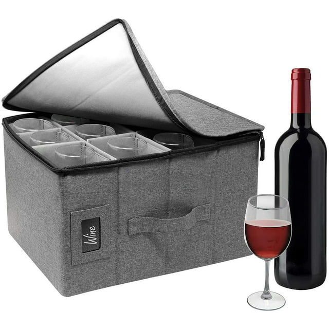 Sorbus Stemware Wine Glasses Storage Box - Gray