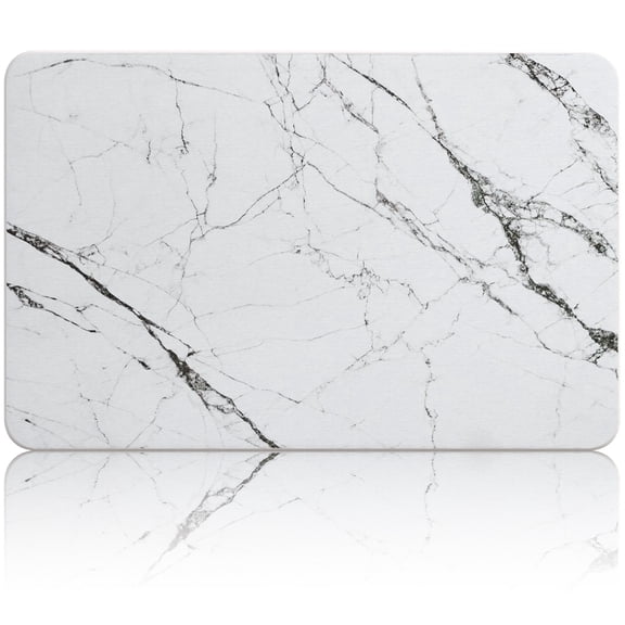 Sorbus Stone Diatomite Bath Mat, White Marble Design, Fast Drying, Natural Absorbent Floor Mat