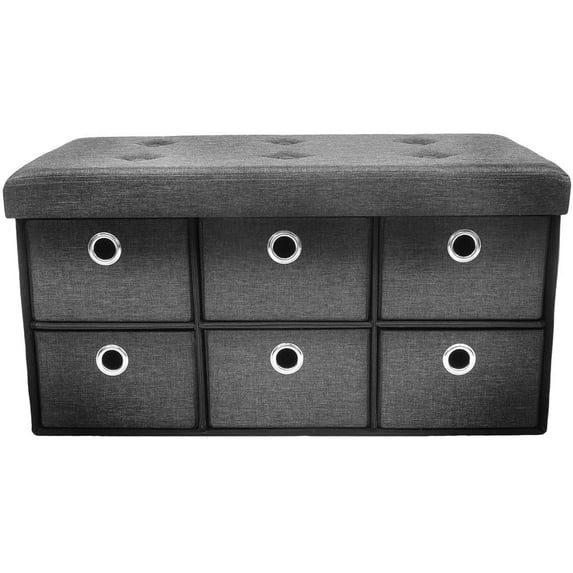 Sorbus Storage Bench Chest with Drawers ? Collapsible Folding Bench Ottoman with Cover ? Perfect for Entryway, Bedroom, Cubby Drawer Footstool, etc, Contemporary Faux linen (Faux Linen)