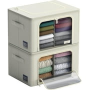 Sorbus Foldable Stackable Storage Bin Set, Divided Interior, Clear Window & Carry Handles, Organizer Baskets for Bedding & Clothes