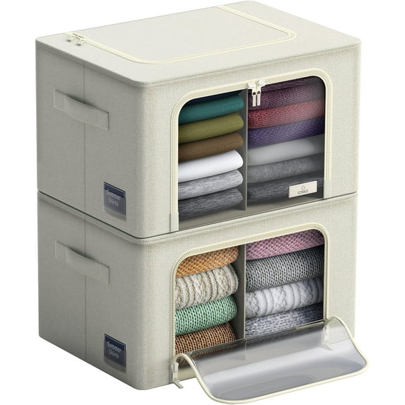 Sorbus Foldable Stackable Storage Bin Set, Divided Interior, Clear Window & Carry Handles, Organizer Baskets for Bedding & Clothes