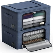 Sorbus Oxford Fabric Storage Bins Stackable, Foldable Organizer Bags, with Clear Window Set of 2, Blue