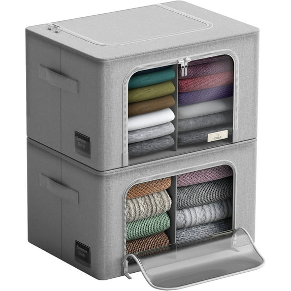 Sorbus Storage Bin Set with Divided Interior, Foldable Stackable Container Organizer Basket, Gray