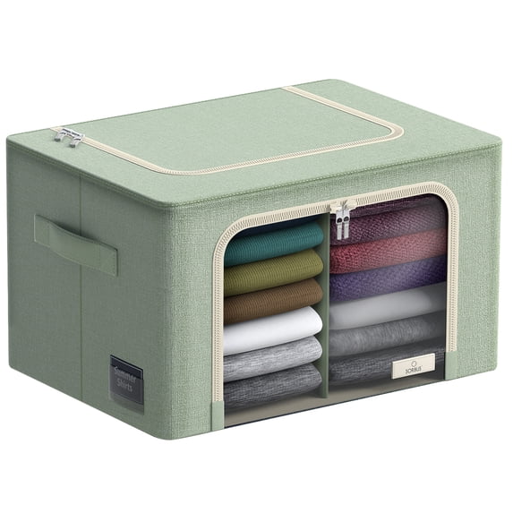 Sorbus Storage Bin with Dividers, Stackable & Foldable with Window & Handles for Linens & Clothes