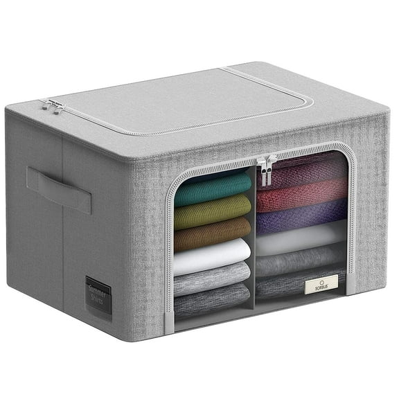 Sorbus Storage Bin with Dividers, Stackable & Foldable with Window & Handles for Linens & Clothes