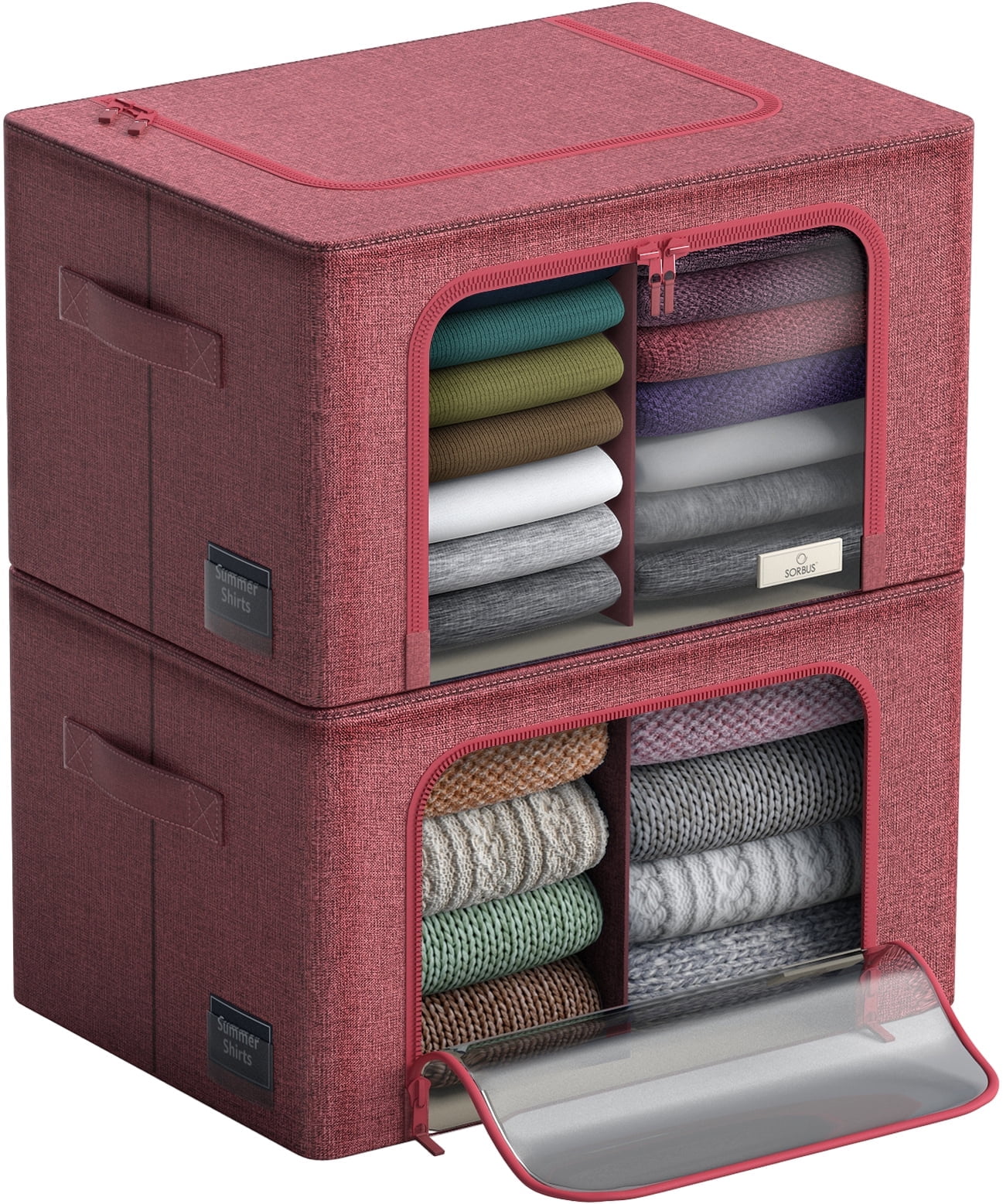 Sorbus Storage Bins with Divided Interior - Large Stackable & Foldable Organizer Containers with Metal Frame, Oxford Fabric, Large Window & Carry Handles