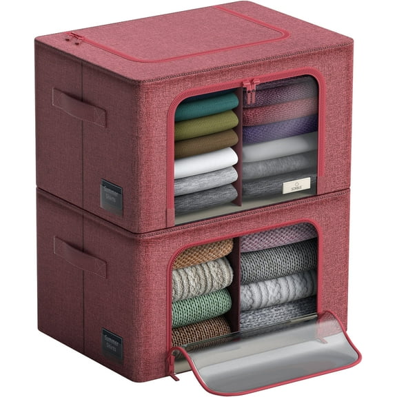 Sorbus Storage Bins with Divided Interior - Large Stackable & Foldable Organizer Containers with Metal Frame, Oxford Fabric, Large Window & Carry Handles