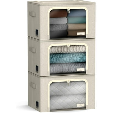Sorbus Storage Bins with Metal Frame - Stackable & Foldable Clothes Organizer Bags - Oxford Fabric Storage Containers with Large Clear Window & Carry Handles Organization for Bedding Linen & Clothing