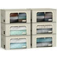 thumbnail image 1 of Sorbus Oxford Fabric Storage Bins: Stackable, Foldable Organizer Bags, with Clear Window (Set of 6), Beige, 1 of 6