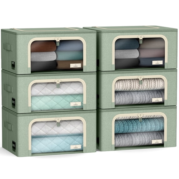 Sorbus Oxford Fabric Storage Bins: Stackable, Foldable Organizer Bags, with Clear Window (Set of 6), Teal