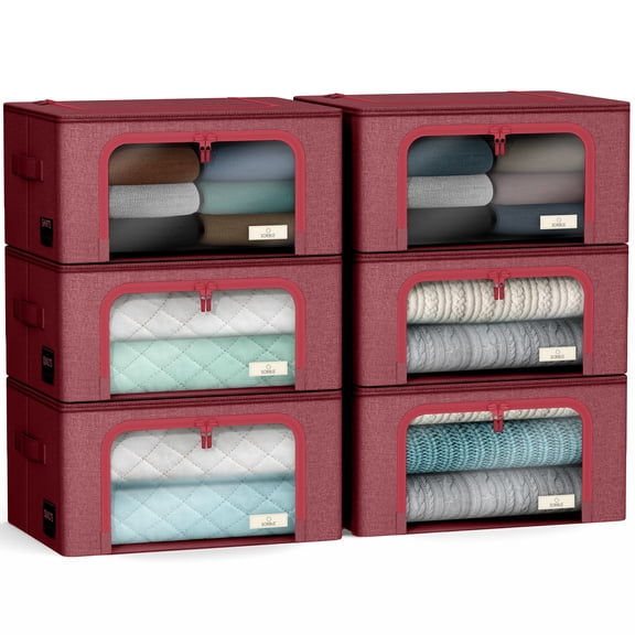 Sorbus Oxford Fabric Storage Bins: Stackable, Foldable Organizer Bags, with Clear Window (Set of 6), Pink