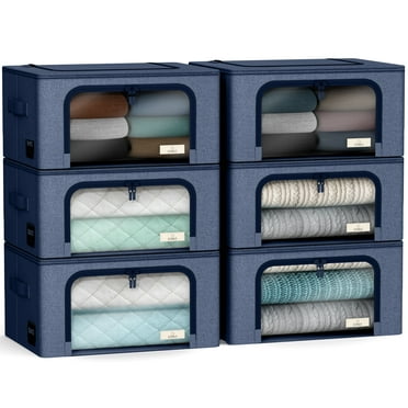 Sorbus Oxford Fabric Storage Bins: Stackable, Foldable Organizer Bags, with Clear Window (Set of 6), Blue