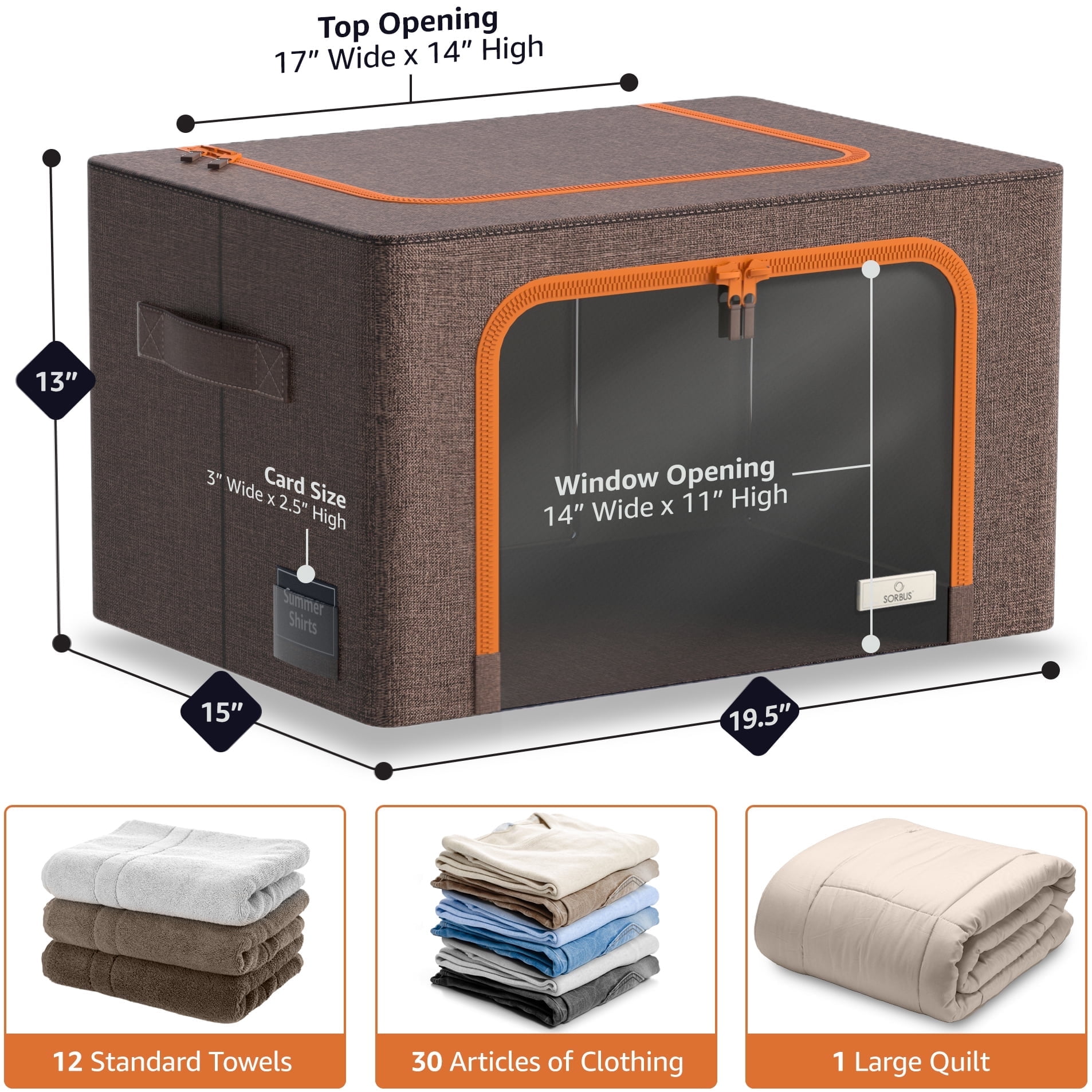 Sorbus Stackable Storage Bins, Fabric Organizer Bags with Window and Handles for Kids and Adults, 6Pk, Brown