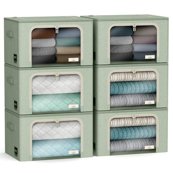 Sorbus Stackable Storage Bins, Fabric Organizer Bags with Window and Handles for Kids and Adults, 6Pk, Teal