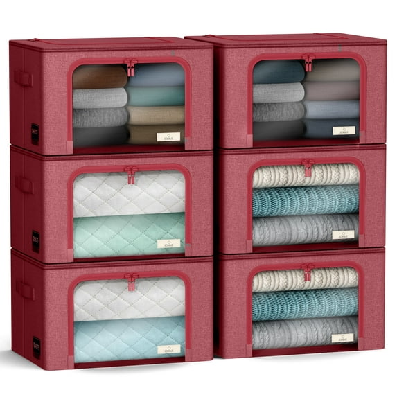 Sorbus Stackable Storage Bins, Fabric Organizer Bags with Window and Handles for Kids and Adults, 6Pk, Pink