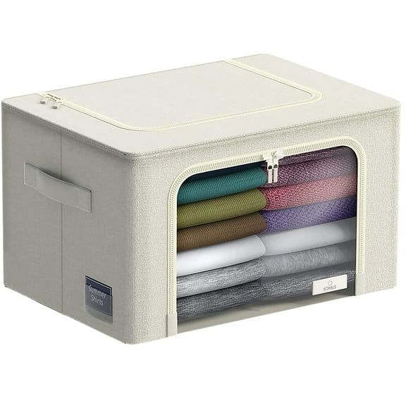Sorbus Storage Bins with Metal Frame, Stackable & Foldable with Window & Handles for Bedding and Clothes