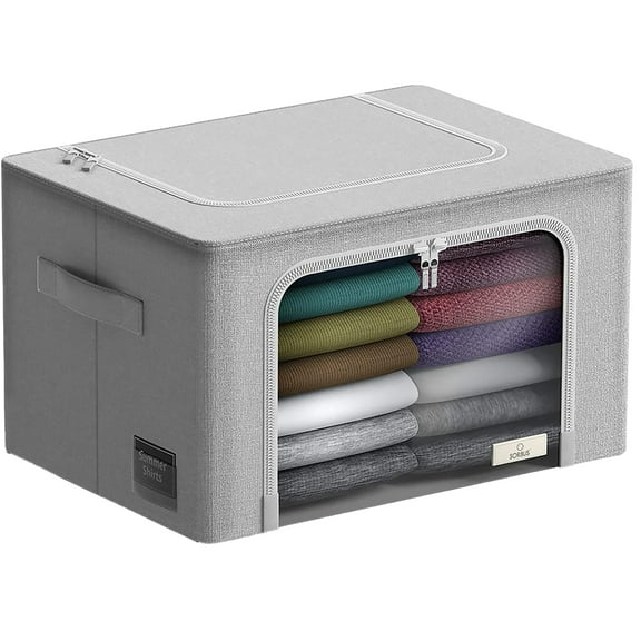 Sorbus Storage Bins with Metal Frame, Stackable & Foldable with Window & Handles for Bedding and Clothes