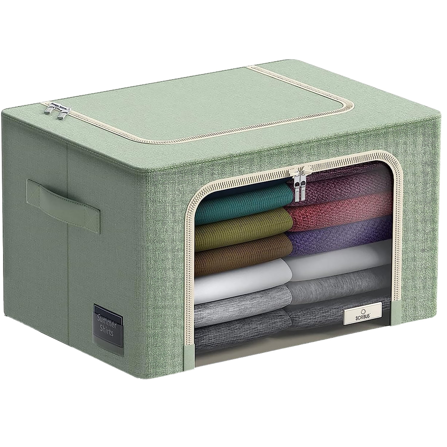 Sorbus Storage Bins with Metal Frame, Stackable & Foldable with Window & Handles for Bedding and Clothes