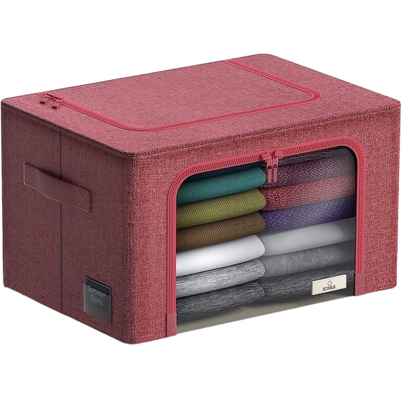 Sorbus Storage Bins with Metal Frame, Stackable & Foldable with Window & Handles for Bedding and Clothes