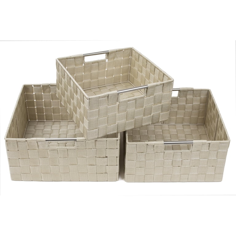 Sorbus 3-Piece Woven Storage Basket Set With Lids – Stackable, Lightweight, And Stylish