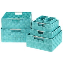 Sorbus Storage Box Woven Basket Bin Container Tote Cube Organizer Set Stackable Storage Basket Woven Strap Shelf Organizer Built-in Carry Handles (7 Piece - Aqua)
