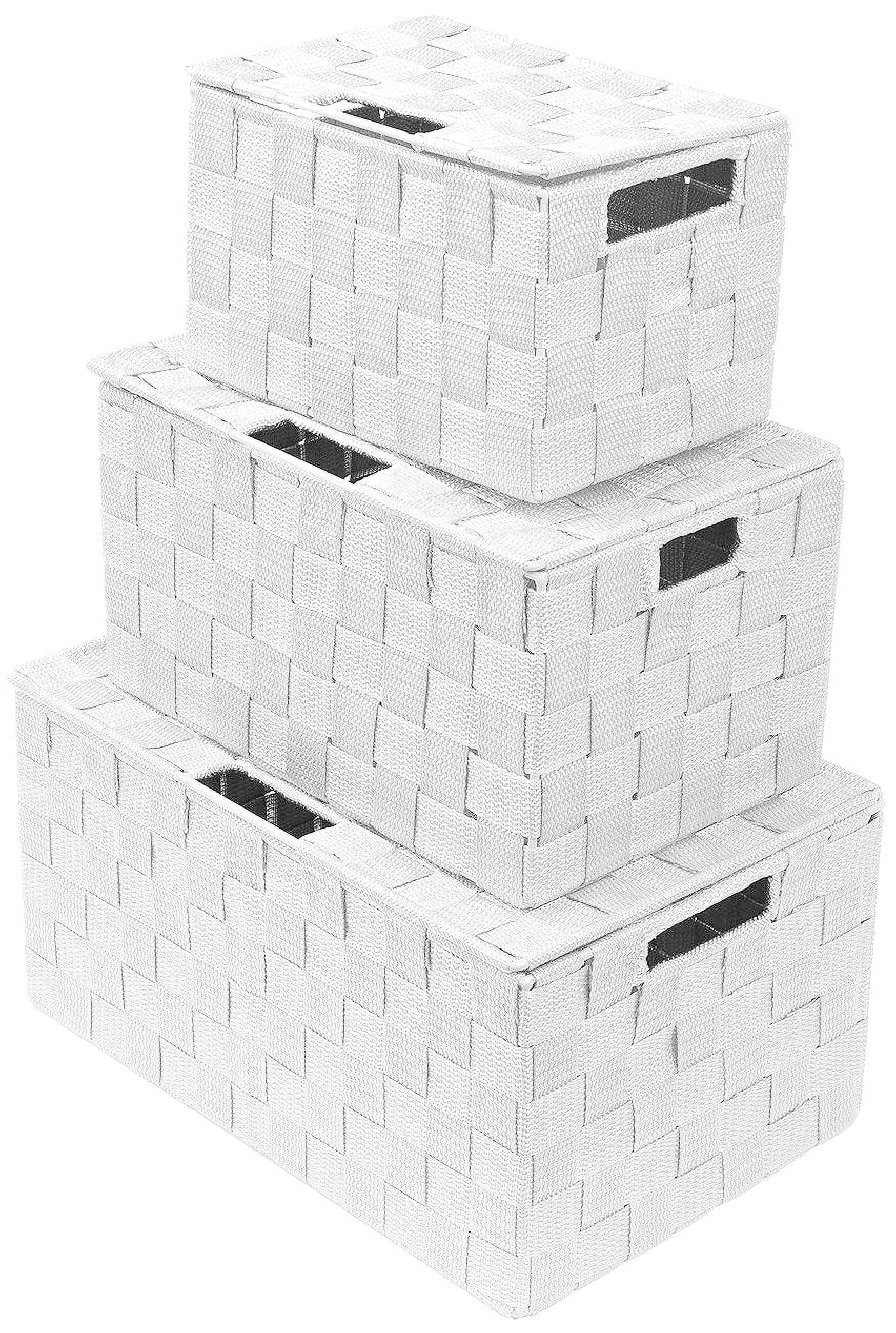 Sorbus Storage Box Woven Basket Bin Container Tote Cube Organizer Set Stackable Storage Basket Woven Strap Shelf Organizer Built-in Carry Handles (White)