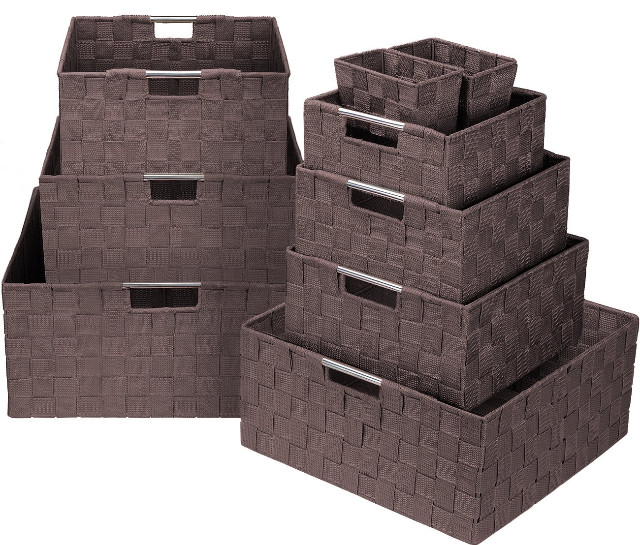 Sorbus Storage Box Woven Basket Bin Container Tote Cube Organizer Set Stackable Storage Basket Woven Strap Shelf Organizer Built-in Carry Handles (Woven Basket Set - 9 Piece, Chocolate)