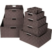 Sorbus Storage Box Woven Basket Bin Container Tote Cube Organizer Set Stackable Storage Basket Woven Strap Shelf Organizer Built-in Carry Handles (Woven Basket Set - 9 Piece, Chocolate)