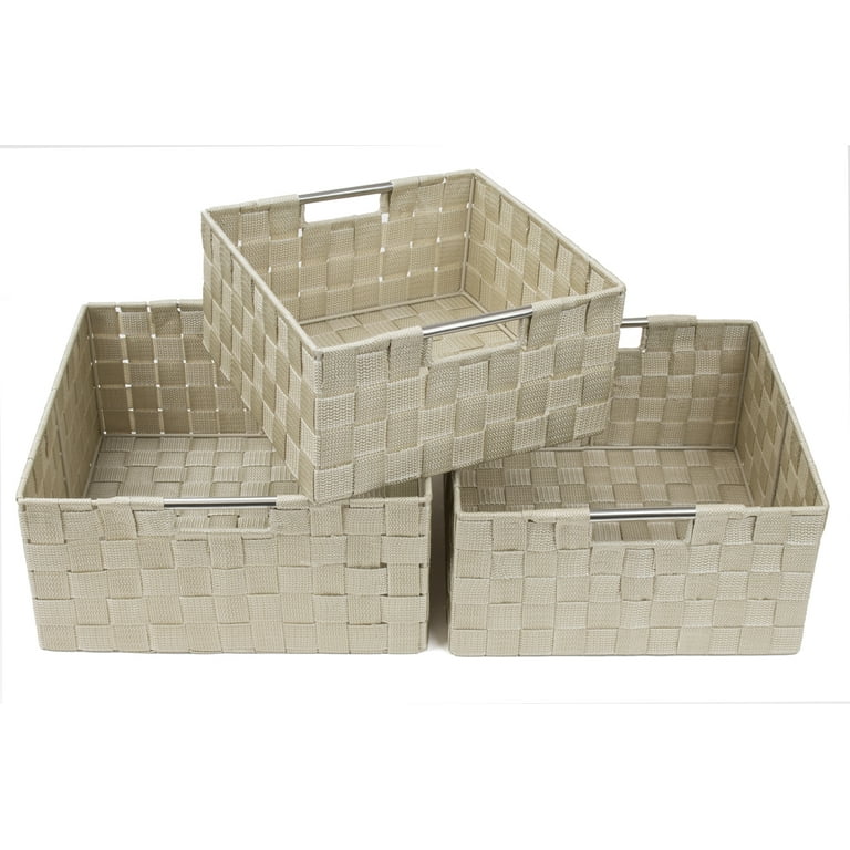 Sorbus Set of 3 Wicker Cube Baskets with Handles Neutral