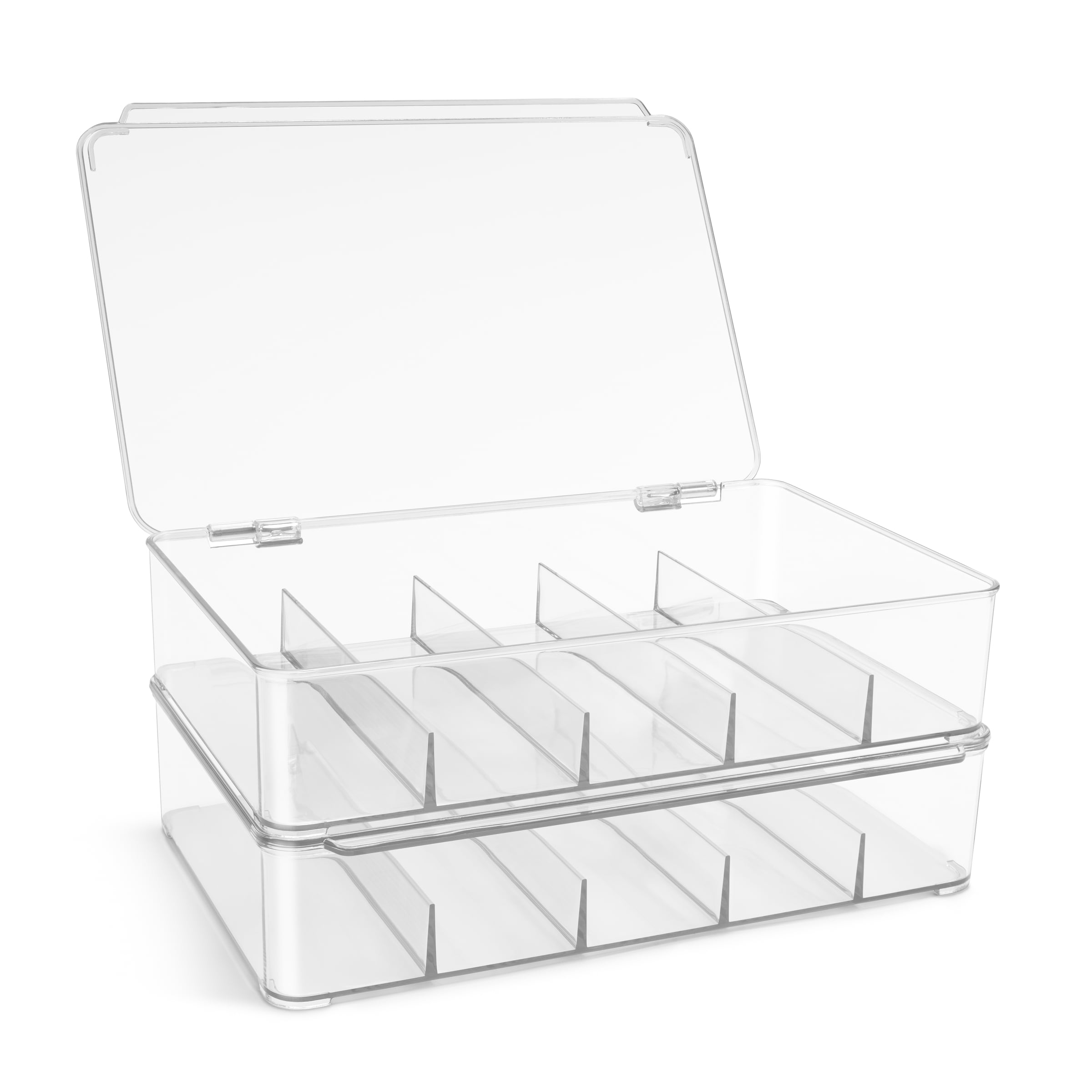 Sorbus Storage Case – Stackable Plastic Organizer with 5 Compartments – Storage Bin with Hinged Lid for Building Blocks, Toys, Crafts, Jewelry, Sunglasses, Glasses and More (2 pack)