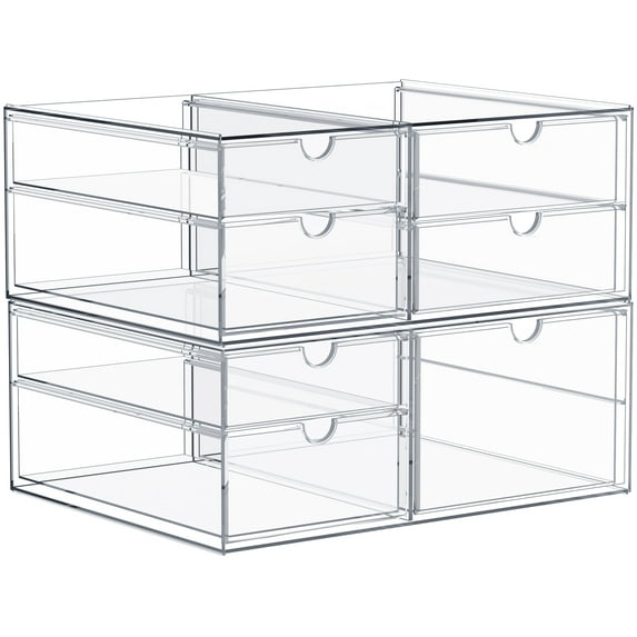 Sorbus Storage Organizer With 7 Drawers, Acrylic Drawer Organizer for Makeup, Office Organization and Storage, Art Supplies, Jewelry- 2 Pcs Clear Stackable Storage Bins Organizer Drawers