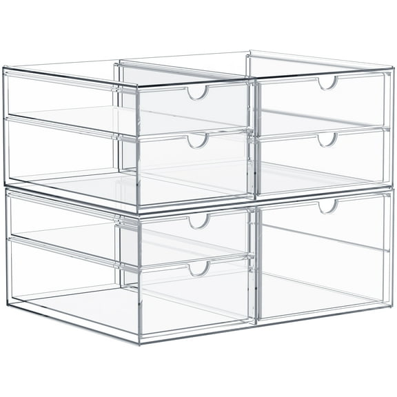 Sorbus Storage Organizer With 7 Drawers, Acrylic Drawer Organizer for Makeup, Office Organization and Storage, Art Supplies, Jewelry- 2 Pcs Clear Stackable Storage Bins Organizer Drawers