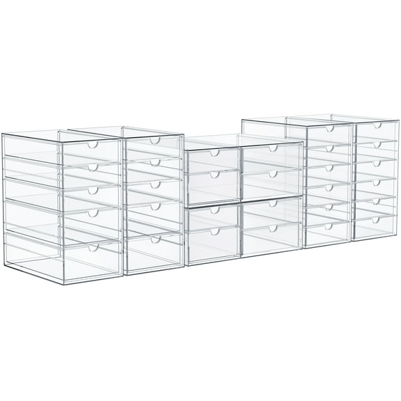 Sorbus Storage Organizers With 30 Drawers, Multipurpose Acrylic Drawers for Makeup, Office Organization and Storage, Art Supplies, Jewelry, Stationary - 6 Pcs Clear Stackable Storage Bins