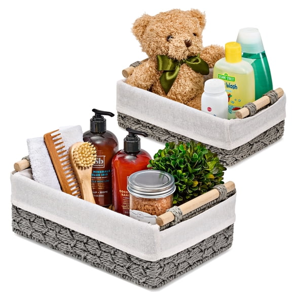 Sorbus  Storage Wicker Baskets for Baby Room, Bedroom, Nursery, Changing Station, Linens, Diapers, Toiletries-Set of 2 Grey