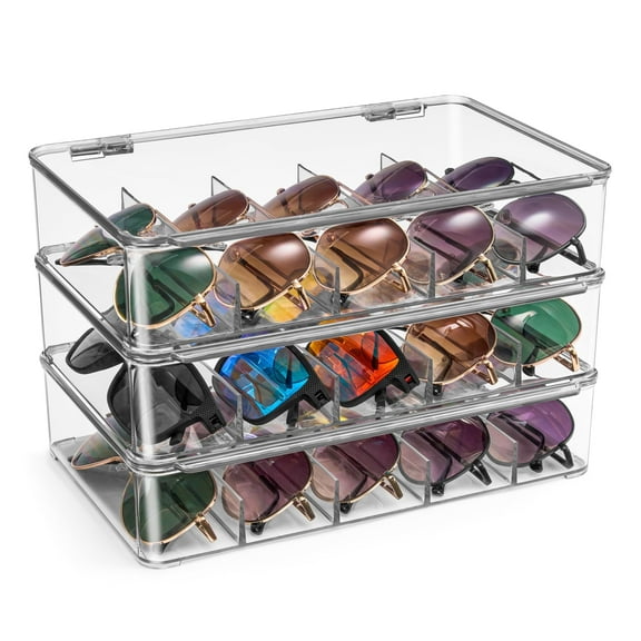 Sorbus 3-Pack Stackable Sunglasses Organizer with 5-Section Clear Plastic Eyeglass Storage