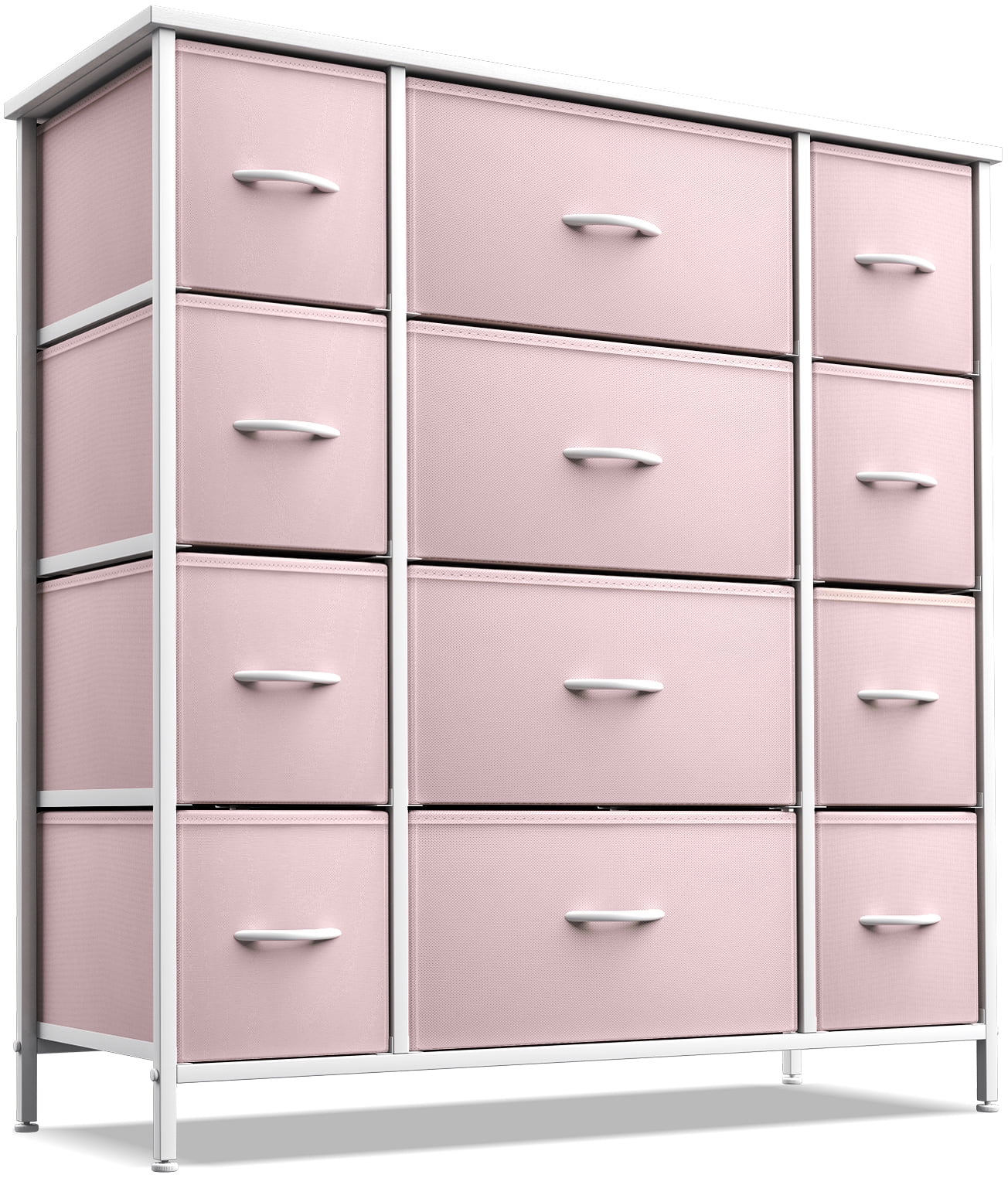Playful Pink 12-Drawer Nursery Dresser with Easy Levelers