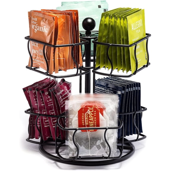 Sorbus Tea Bag Organizer, 2-Tier Spinning Carousel for 60 Tea Bags (Black)