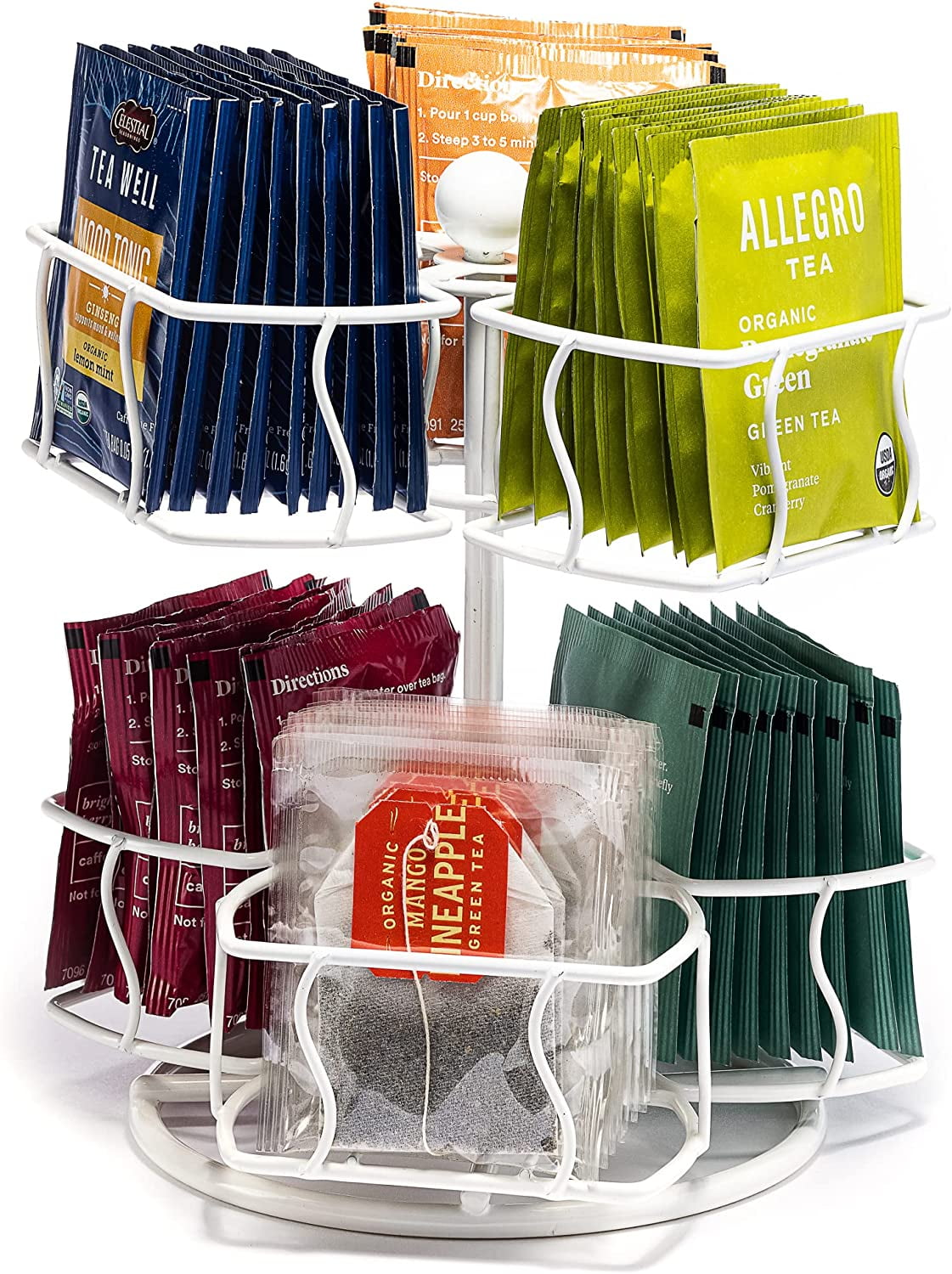 White Metal 2-Tier Tea Bag Organizer Carousel